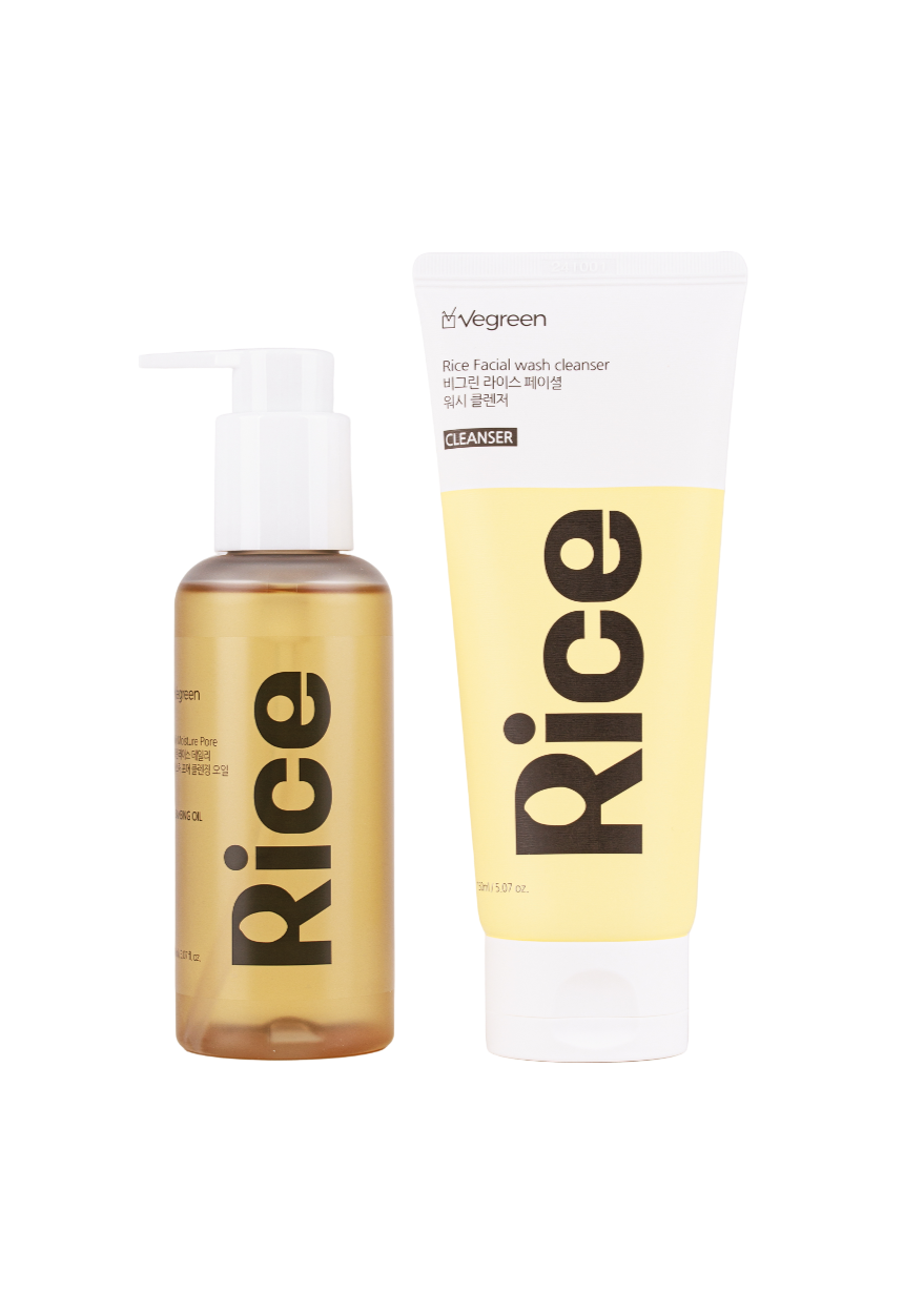 vegreen Rice Facial Wash Cleanser och Rice Cleansing Oil 150 ml tub och flaska
